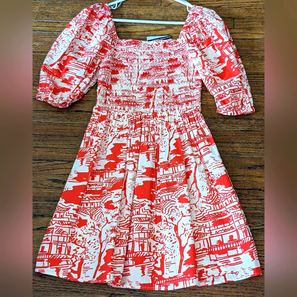 River Island Cotton Off Shoulder Orange & White Dress